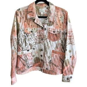 Christopher & Banks Womens L Abstract Floral Long Sleeve Denim Jacket